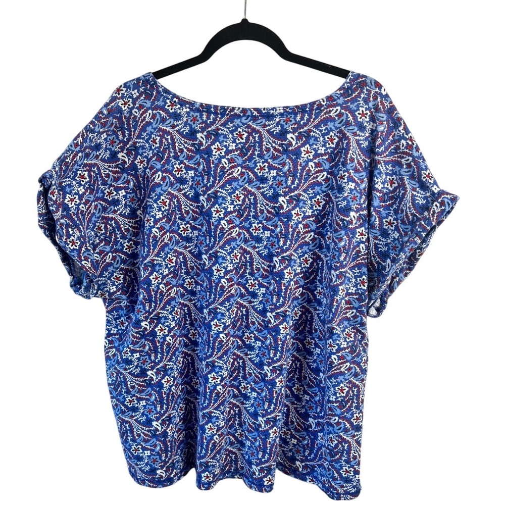 T by Talbots‎ Paisley Floral Performance Top Size 3X Plus Blue Red Holiday - Picture 7 of 9